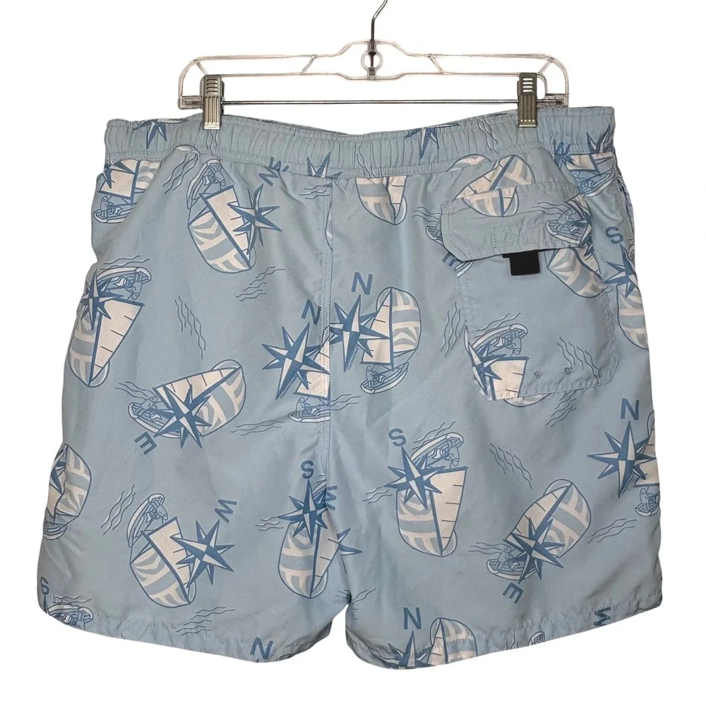 Vtg Vineyard Vines Chappy Swim Trunks L Nautical Compass Sailboat Lt Blue Preppy